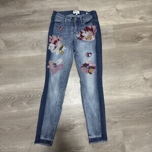 William Rast Jeans Womens Juniors 26 Ankle Skinny Floral Embroidered Jeans